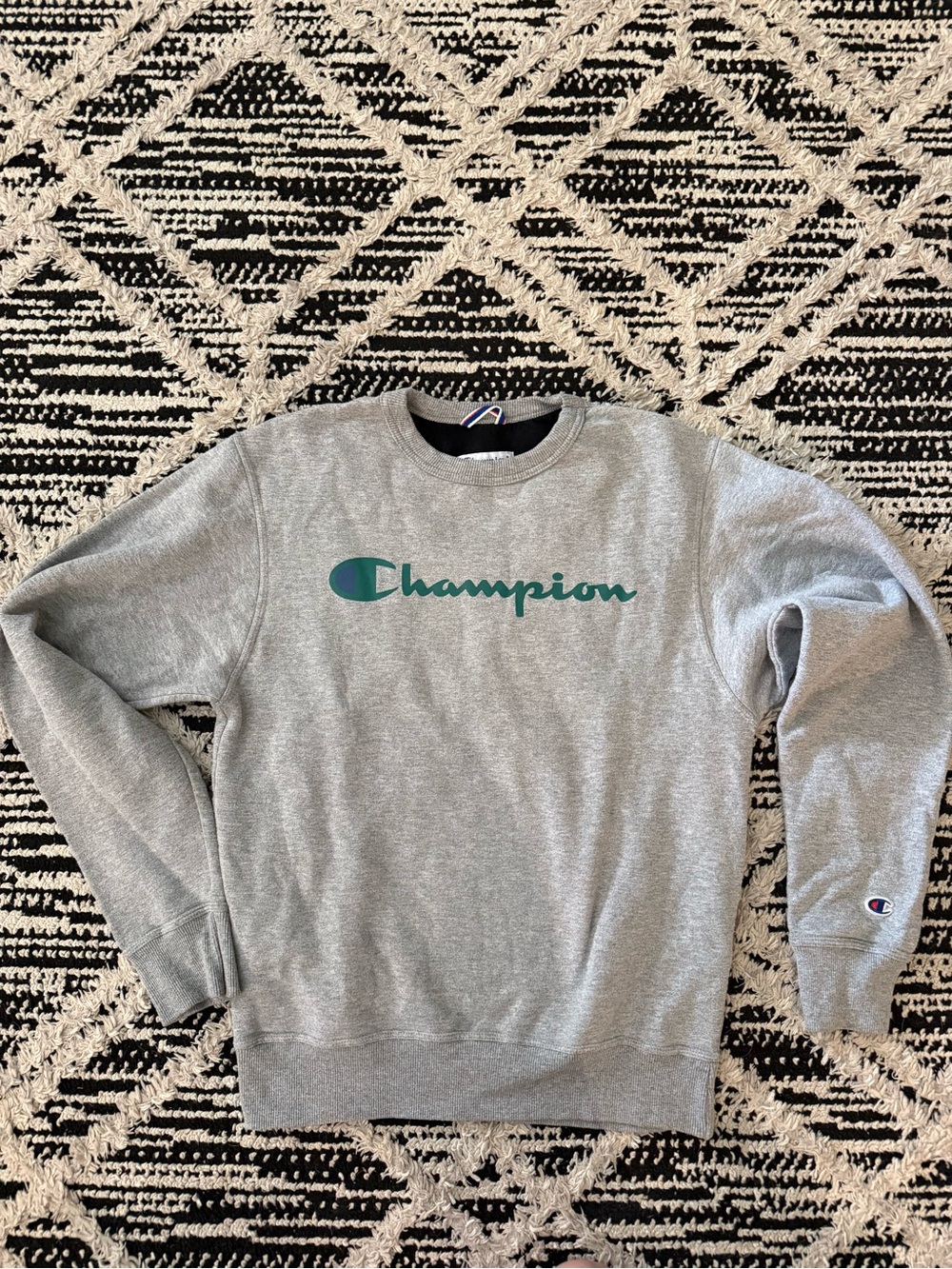 Champion Gray Crewneck Sweatshirt with Green Logo